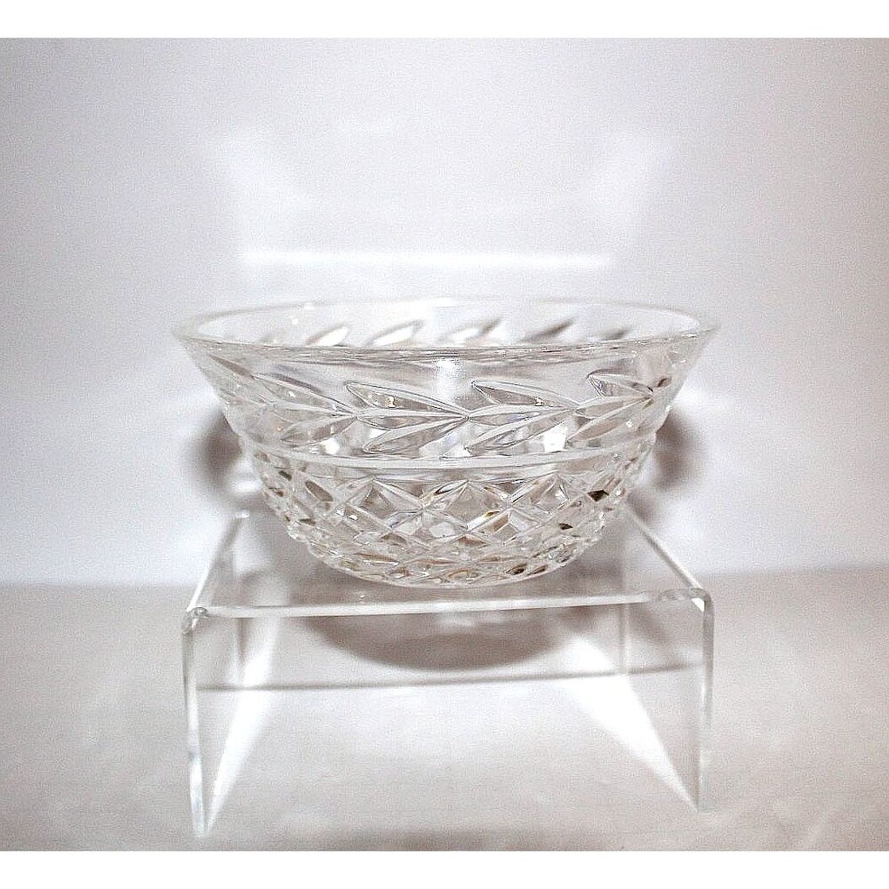 Waterford Crystal Glandore 5" Bowl Signed Laurel Leaf Diamond Cut Starburst